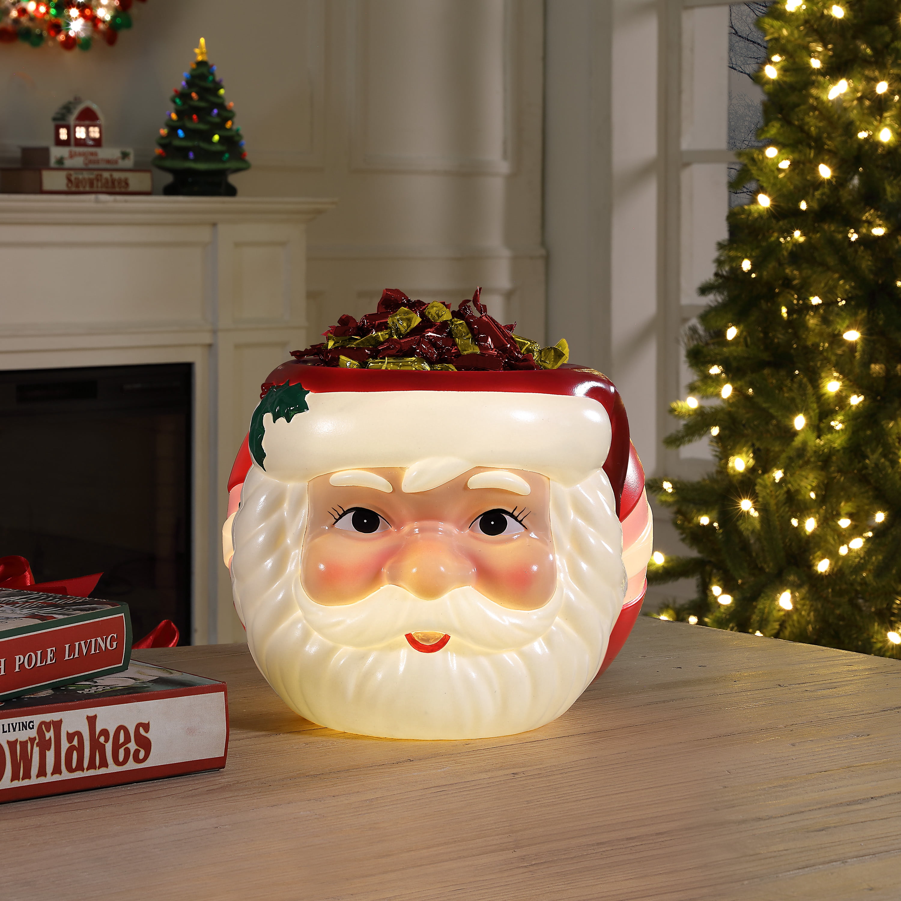 Mr. Christmas 12" Blow Mold Santa Candy Bowl, Red