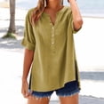 thumbnail image 2 of WTXUE Women's Shirt Cotton Linen Button V Neck Tunic Shirts 3/4 Sleeve Tops Tunic Blouses Vacation Tops V Neck Casual Loose Fit Blouses Work Blouses Plus Size Tops Tunic Tops Soft Shirts Yellow Xxl, 2 of 7