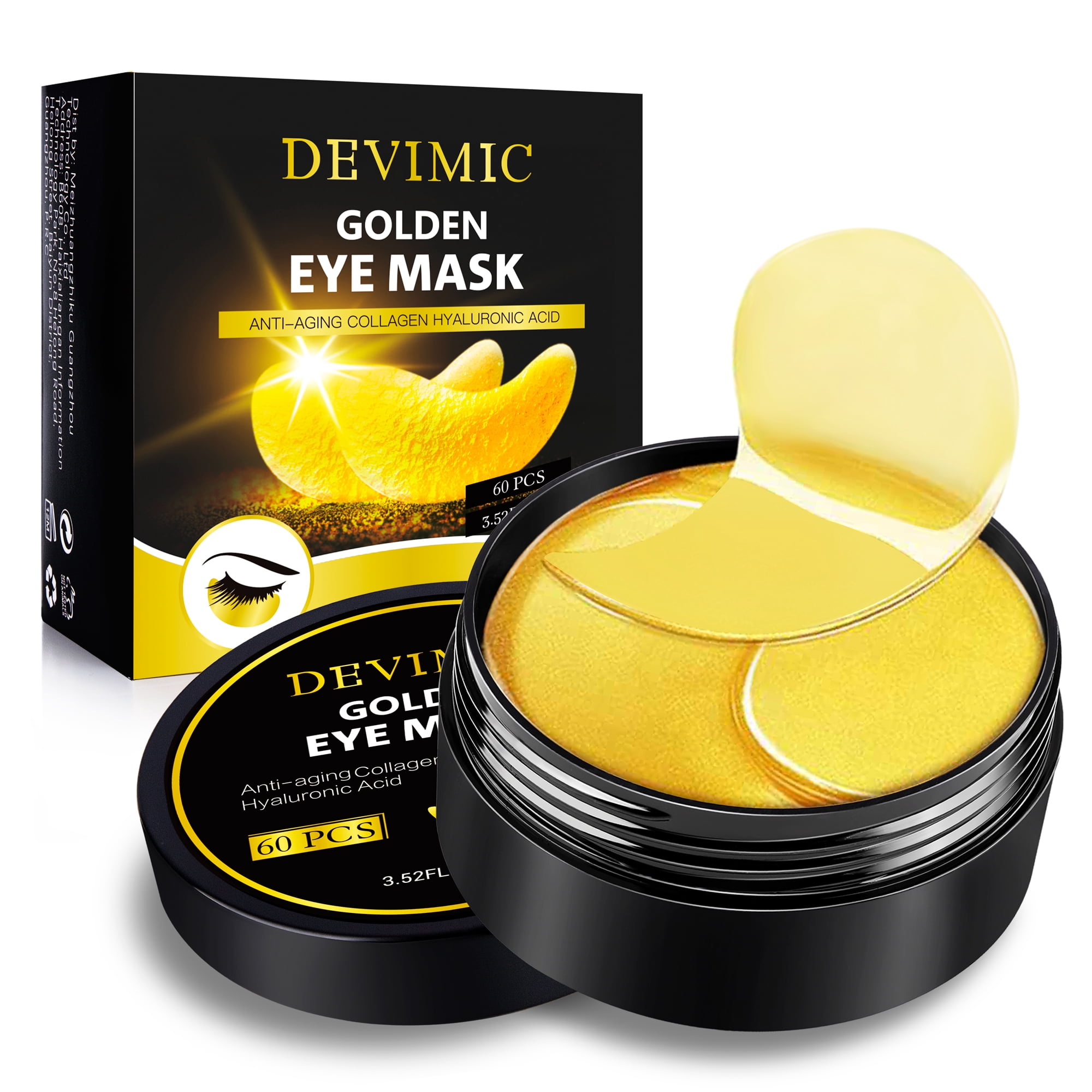 Devimic Golden Eye Mask, 30 Pairs Under Eye Masks for Dark Circles and Puffiness, Under Eye Patches for Puffy Eyes and Eye Bags, Gel Eye Mask Eye Pads for Face Skin Care