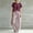 Wine, variant on Womens Casual 2 Piece Outfit Round Neck Solid Tee Striped Pocket Elastic Waist Loose Long Pants Yellow XL(XL)