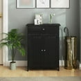 thumbnail image 3 of SSyao  Storage Cabinet, Freestanding Bathroom Cabinet with 2 Doors, 1 Drawer, 3-Level Adjustable Shelf, Modern Wooden Storage Organizer for Laundry Room, Entryway, Living Room (Black), 3 of 9