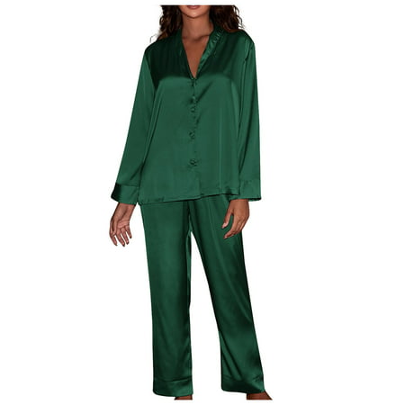 

KDDYLITQ Women Sleepwear Loungewear 2 Piece PJ Sets Soft Long Sleeve Nightwear Top and Pant Pajama Set Dark Green XXL