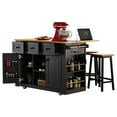 thumbnail image 3 of 53" Island Table for Kitchen with Drop Leaf with 2 Bar Stools, Power Outlet, Kitchen Island With Seating, Rolling Kitchen Cart on 5 Wheels with 5 Open Side Racks, 3 of 10