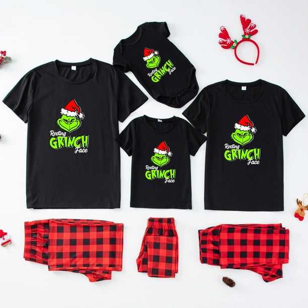 Pijamas navideños a juego Grinch - TKing Fashion 2024 Nuevos conjuntos de pijamas navideños familiares a juego Grinch, pijamas navideños navideños para parejas, adultos y niños, 9 Meses