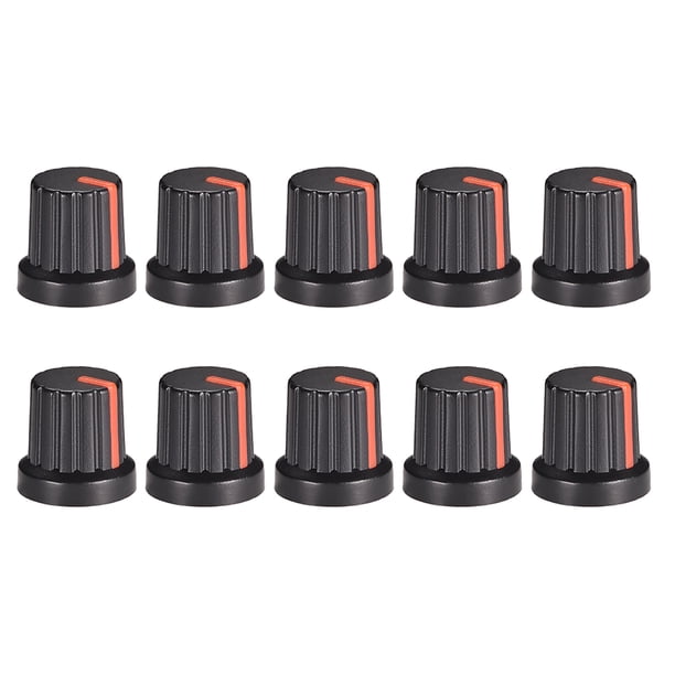 Unique Bargains Perilla de agujero de eje de 6mm para pedal de efecto de altavoz amplificador perilla de potenciómetro negra marca roja 10 Pcs