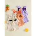 thumbnail image 3 of Loicainy Baby Toddler Girl Halloween Clothes Set 6 9 12 18 24 Months 2T 3T Pumpkin/Ghost/Bat Embroidered Plaid Print Fly Sleeve Square Neck Tops and Shorts 2 Pieces Outfits, 3 of 9