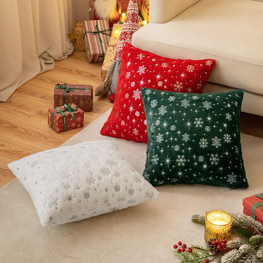 Lomyolo Snowflake Pillow Covers 18x18 Set of 2 Faux Fur photo 2