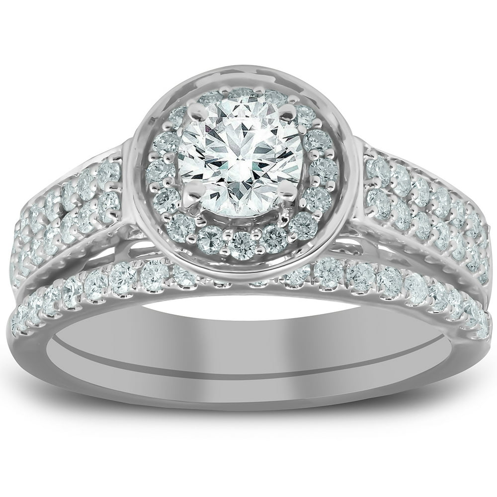 Pompeii3 1 1 4 Ct Diamond Halo Double Band Engagement Ring And Wedding