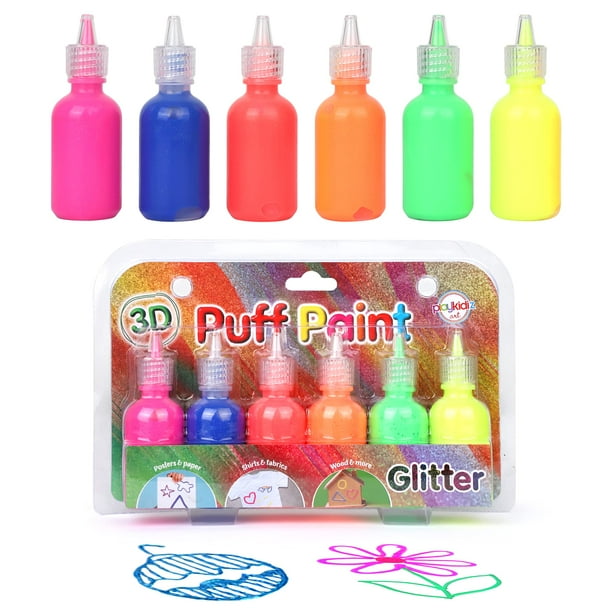 Playkidiz 3D Art Glitter Puff Paint For Kids, 6 Pack Color Pack