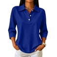 thumbnail image 2 of 3/4 Sleeve Polo Shirts for Women Dressy Button Lapel Collar Golf Tops Blue 2XL, 2 of 9