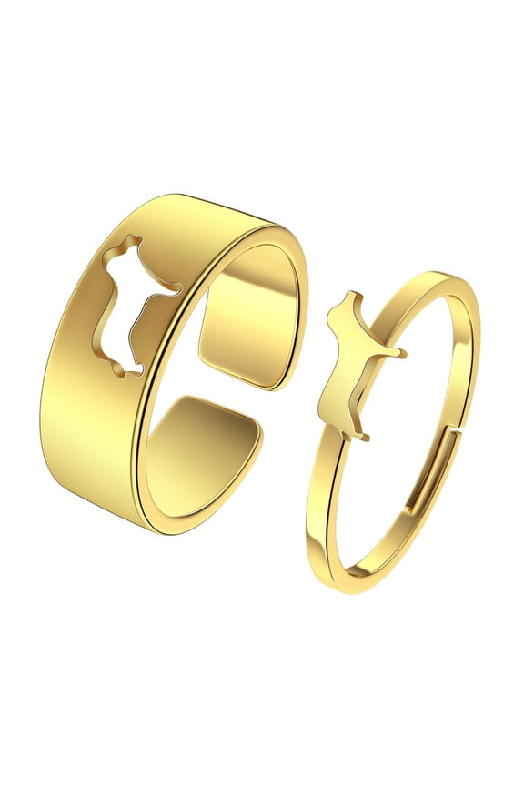 2pcs Pet Dog Matching Promise Ring for Couples Anniversary or Engagement Gifts Adjustable Ring