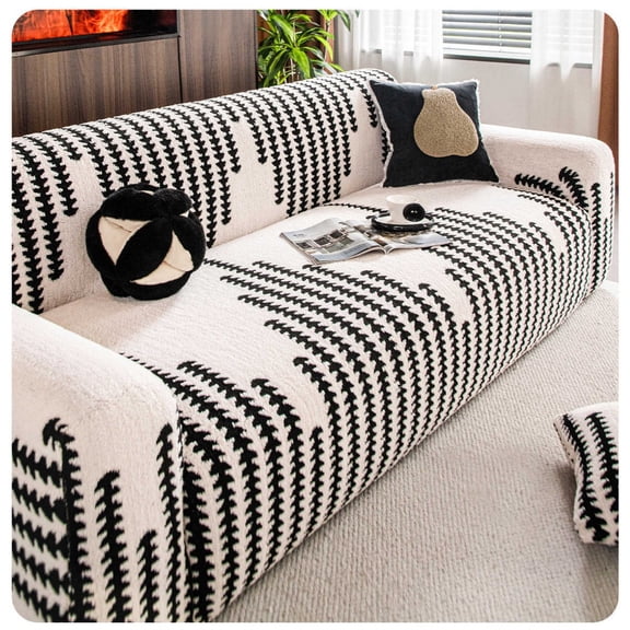 suxuMhao Stretch Sofa Cover, Sofa Size, 3 Seater Couch Cover - Couch Slipcovers for Sofa, Elastic Fitted Couch Slipcover, Wrinkle-Resistant Cover for Couch, 1 Piece (White and Black)
