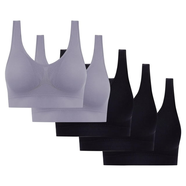 5PC Women's High Impact Sports Bra - Seamless Wireless Support | Comfortable Workout Bralette with Pad Insert Slots