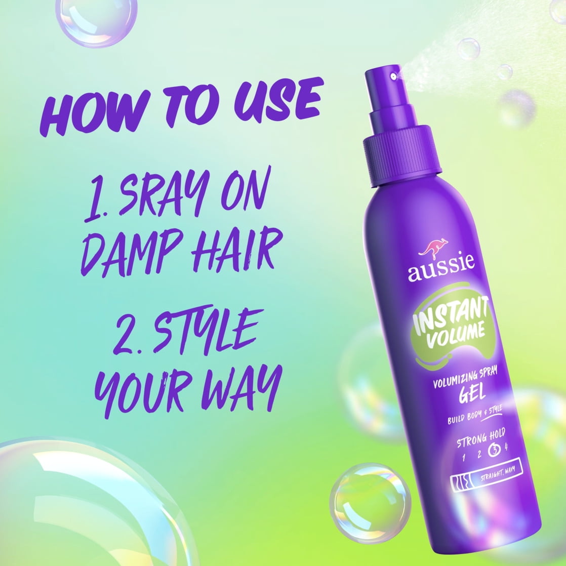 Aussie Instant Volume Volumizing Spray Gel for Wavy Hair, and Straight Hair, Unisex 5.7 fl oz