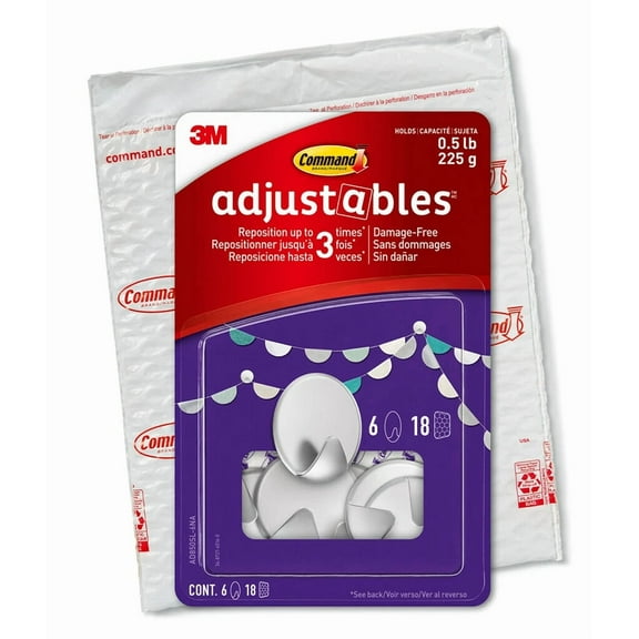 Command Adjustables 6 Silver Circle Hooks Damage Free Easy To Use Repositionable