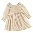 thumbnail image 4 of mgoYE 2t Girl Dress Easter Girls Long Sleeve Dress Dot Square Neck Smocked Spring Fall Dresses(Khaki,4-5 Years), 4 of 7