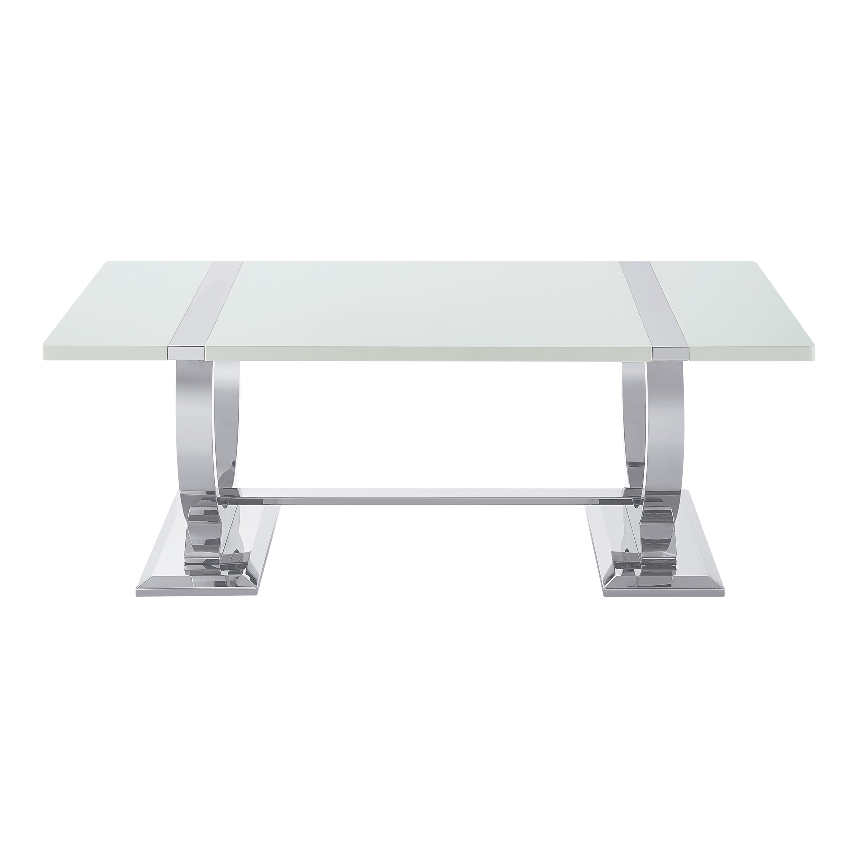 Furniture of America Gaius Glam Rectangle Coffee Table with O-Shaped Stainless Steel Trestle Base, Black and Silver