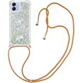 thumbnail image 4 of Long Crossbody Lanyard Clear Case for Samsung Galaxy A04E with Adjustable Neck Strap, Glitter Sparkly Bling Quicksand Phone Cover Cases for Samsung Galaxy A03 / A04E / M04 /F04 QKG Silver, 4 of 7