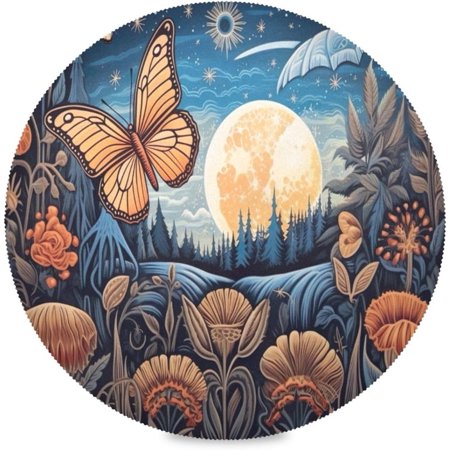 

Tangkunup Sun Moon Grass Round Placemats - 6 Pack Non-Slip Table Mat Heat and Stain Resistant Placemat for Table Home Decoration