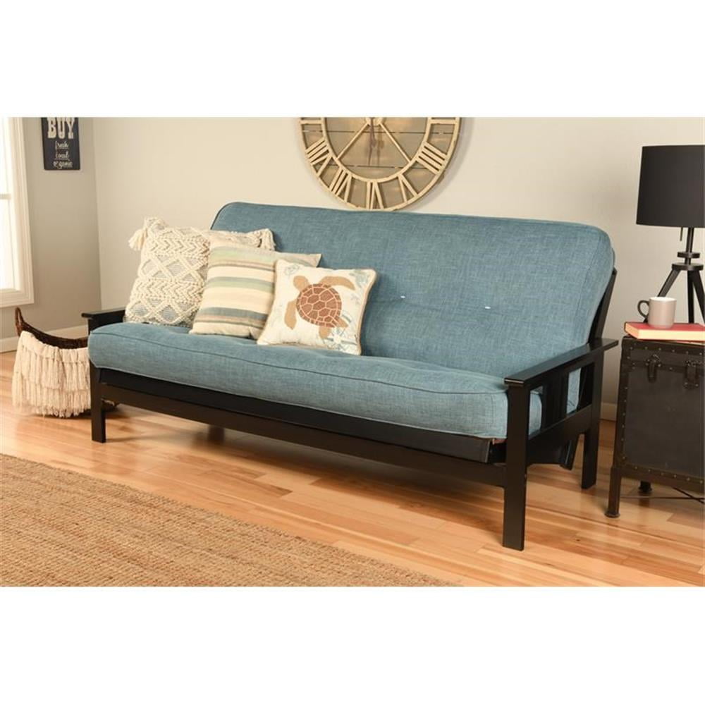 Full-size Linen Fabric Futon Mattress in Aqua Blue-Frame Not Included