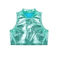 thumbnail image 3 of Xnihocha Kids Girls Sleeves Turtleneck Metallic Crop Top for Ballet Dance Gymnastic Athletic Sports Lake Blue 6, 3 of 6