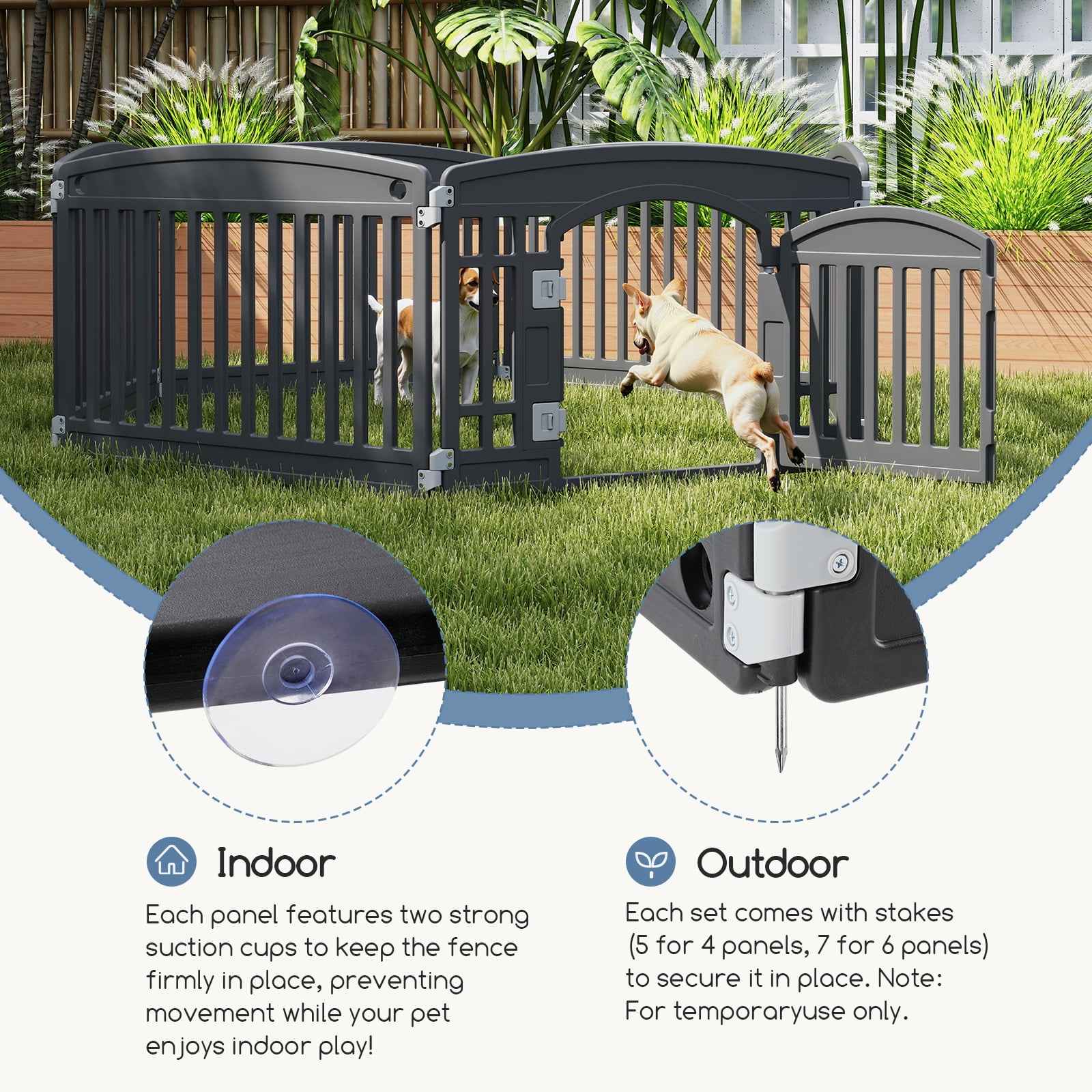 CONCETTA 24 Inch 6-Panel Portable Dog Playpen for Indoor, Plastic Lightweight Indoor Puppy Pen with Door, Customizable, Black