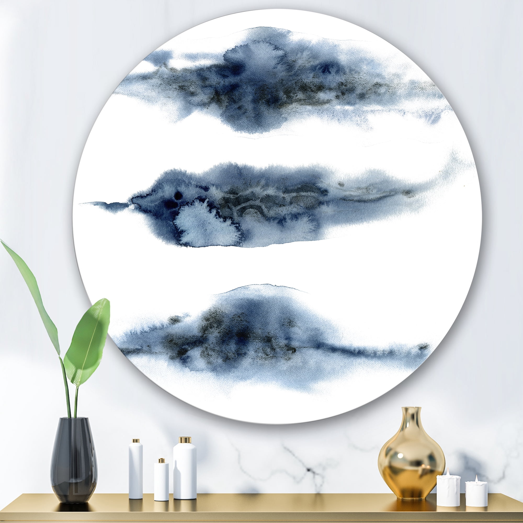 Designart 'Abstract Of Clouds Dark Blue Colored V' Modern Circle Metal Wall Art 36x36 - Disc of 36