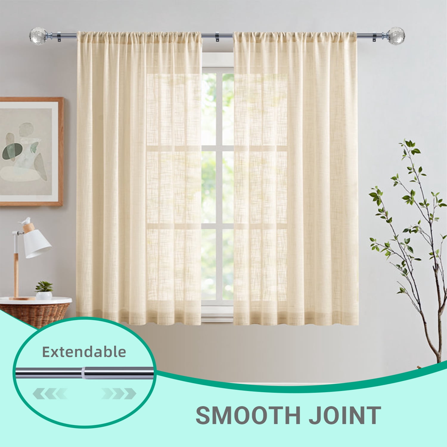 Curtain Rod Chrome Extendable Curtain Rod 36" to 72" Adjustable Curtain Rods Includes rods, ball finials, 3piece brackets, hardware kits