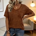 thumbnail image 2 of GUACER Womens T Shirts Trendy V Neck Short Sleeve Blouses Relaxed Fit Pocket Casual Tee Tops, 2 of 7