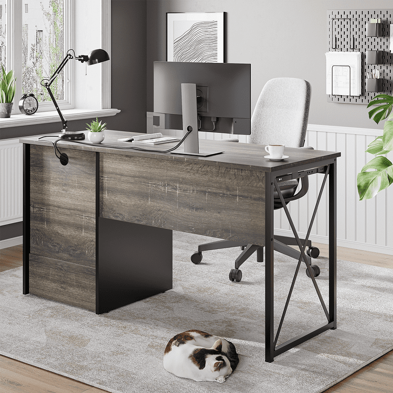 55 in. Office Desk with Storage Drawers and Keyboard Tray Rustic Brown