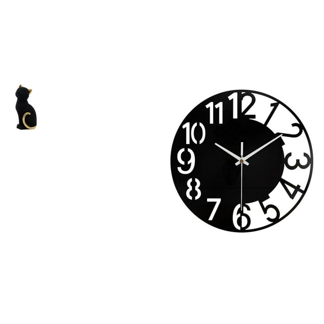 Estatua de gato, figura de escritorio, reloj de pared acrílico, adorno de resina, diseño moderno silencioso, material resistente, adecuado para oficin