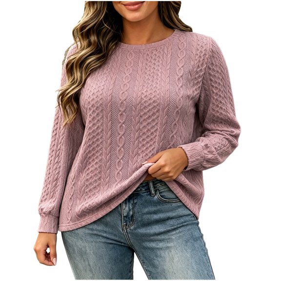 yillto Womens Cable Knit Sweater Plus Size Fall Winter Round Neck Pullover Fashion Knit Long Sleeve Sweaters