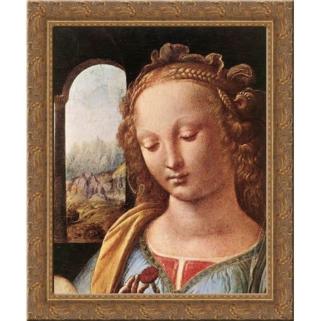 The Madonna of the Carnation [detail: 1] 20x23 Gold Ornate Wood Framed Canvas Art by Da Vinci, Leonardo