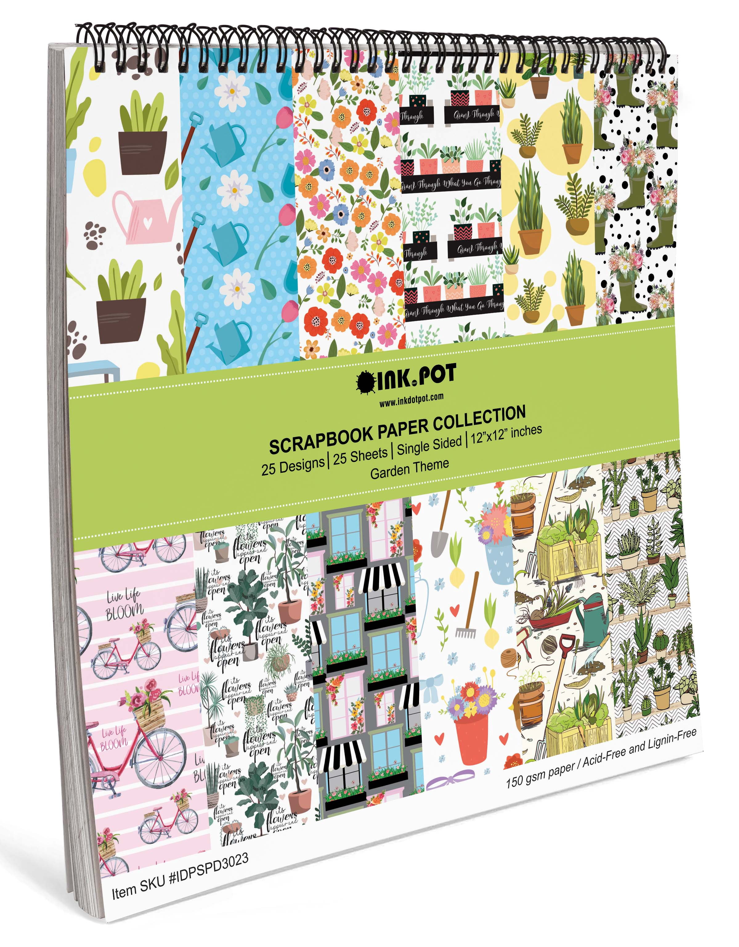 Inkdotpot 25 SheetsGarden Theme TextureScrapbookPaper Pad 12x12, Single-SidedScrapbookPaper- ColorfulCardstock PaperScrapbookingDIY Decorative Cardmaking Supplies- Journal Craft Paper