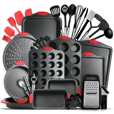 EatEx Kitchen Black Utensil Set 24 Nylon Stainless Steel Utensil Set & Black 15 Piece Bakeware Set