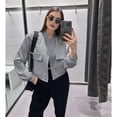 thumbnail image 5 of Women'S Cropped Varsity Jackets Long Sleeve Button Down Casual Coat with Pockets Outwear Gray S, 5 of 7