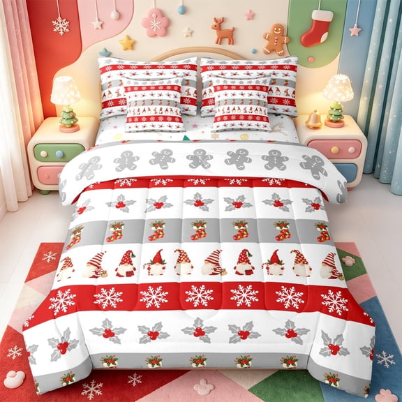 Manfei Red-Green Buffalo Plaid Christmas 7-Piece Twin Bedding,Winter Holiday Bedding Comforter Set,Xmas Reversible