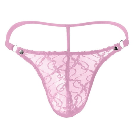 iOPQO Intimates underwear women Men s Lace Mesh Pouch G-string Thong T-back Lingerie Brief Panty Pink XL