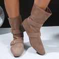 thumbnail image 6 of SUNVIT Khaki Womens Mid-Calf Flock Boots - Size 38, Low Flat Heel & Metal Buckles, Square Toe, Comfortable Durable for Daily/Semi-Formal Outfits, 6 of 7