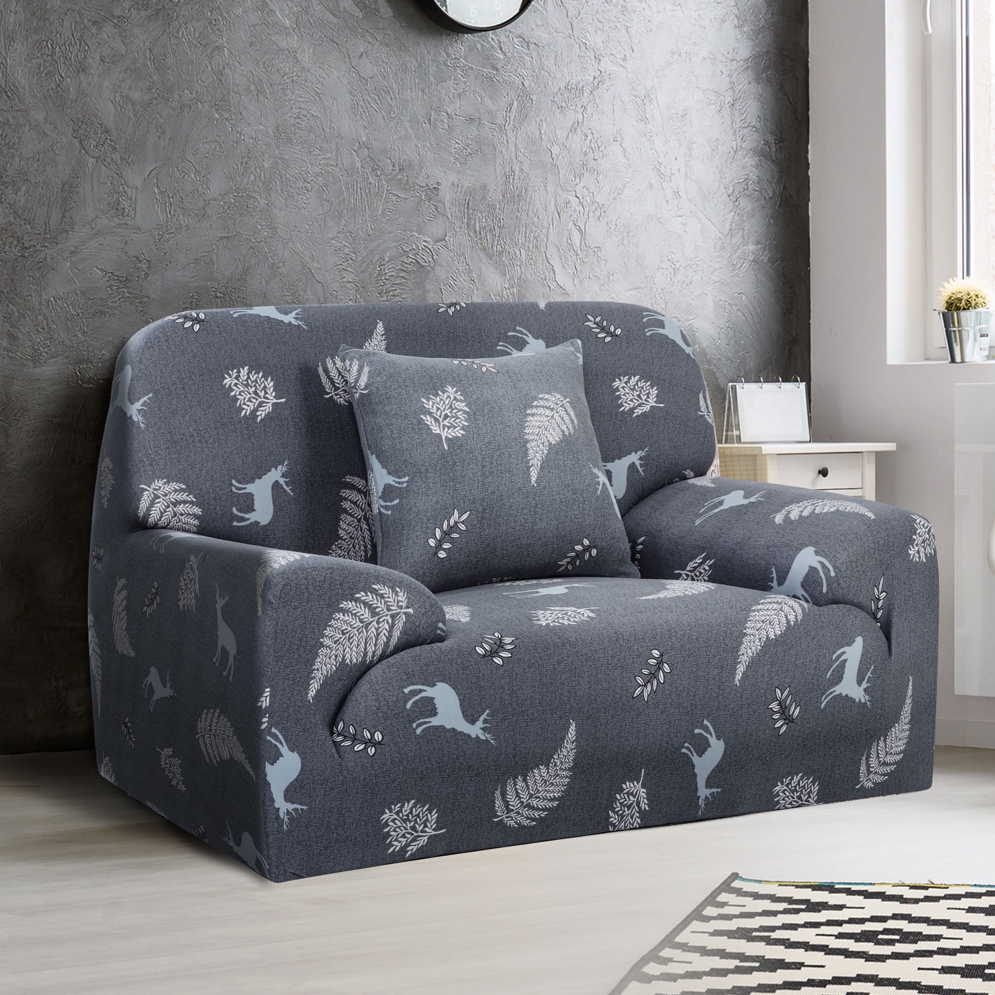 PiccoCasa 1 Seater Sofa Slipcover Spandex Couch Cover, Small Dark Gray