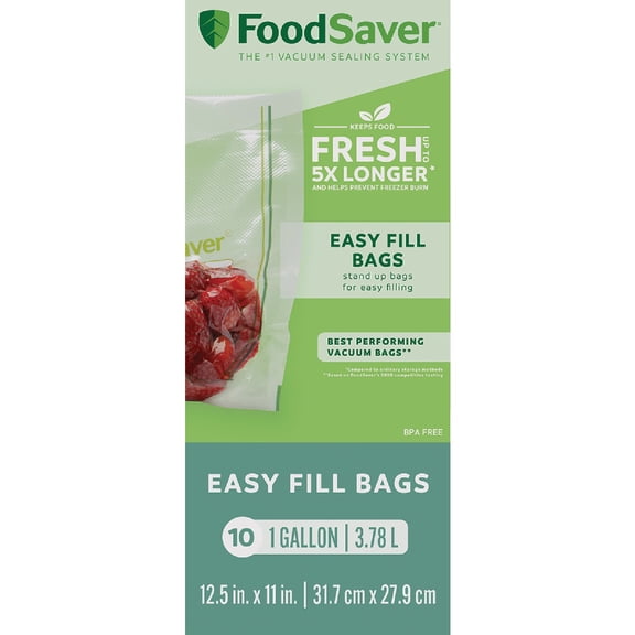 FoodSaver Easy Fill 1-Gallon Vacuum Sealer Bags  Commercial Grade and Reusable  10 Count, 1 GALLON, Clear