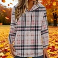 thumbnail image 3 of gbyLJF Women's Round Neck Hoodie Loose Soft Plaid Long Sleeve Darwstring Pullover Thickened Fleece Warm Hooded Sweatshirts, 3 of 5
