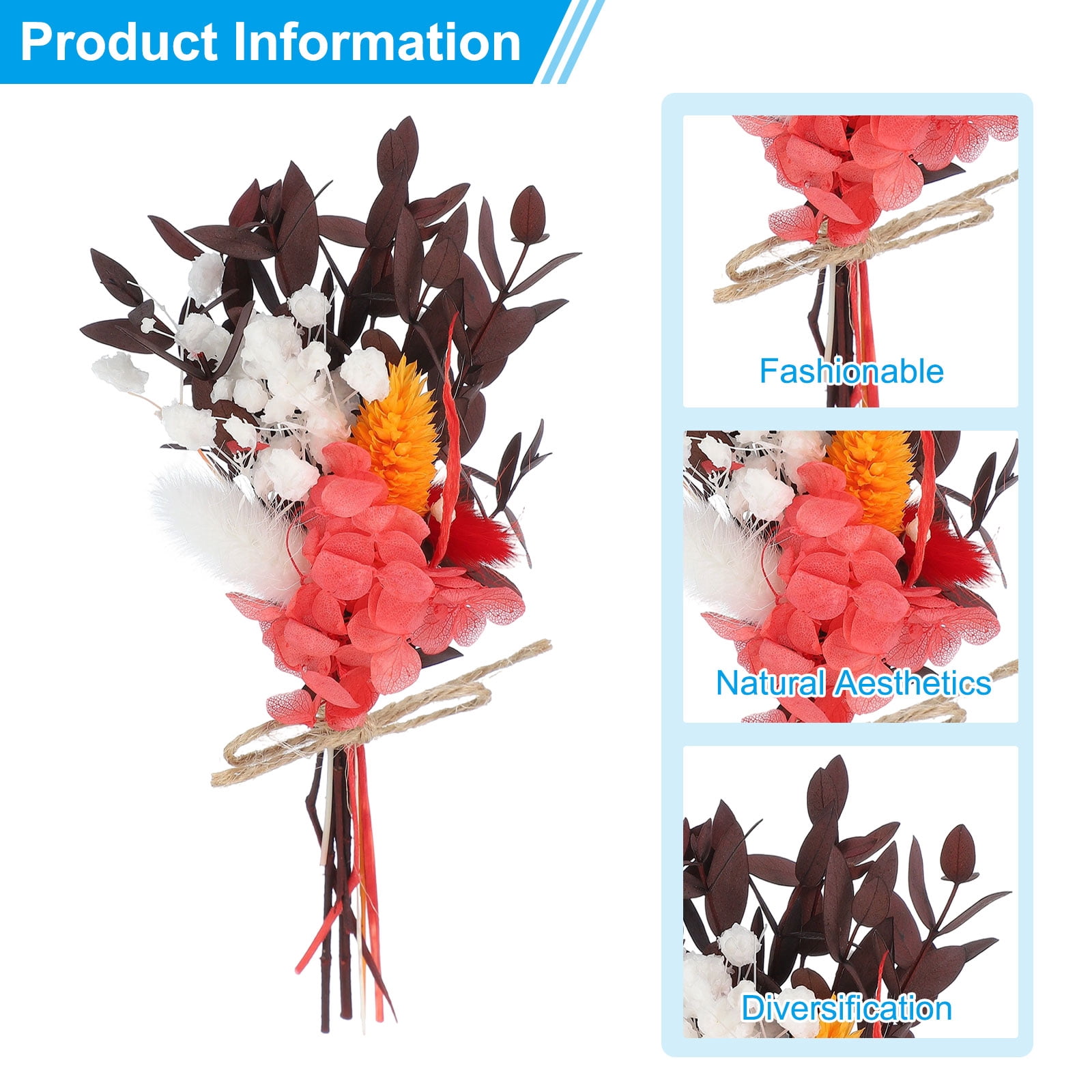 Uxcell Mini Dried Flower Bouquet, Pampas Grass Natural Wildflower Decor, Blue Green