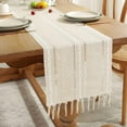 thumbnail image 2 of XINQIHANG Fall Table Runner Farmhouse Rustic Style 13\u201c x 90\u201d, Braided Striped Linen Cream Table Runner 90 Inches Long with Tassels for Dining Room Kitchen Reading Dresser Décor,Ivory White, 2 of 7