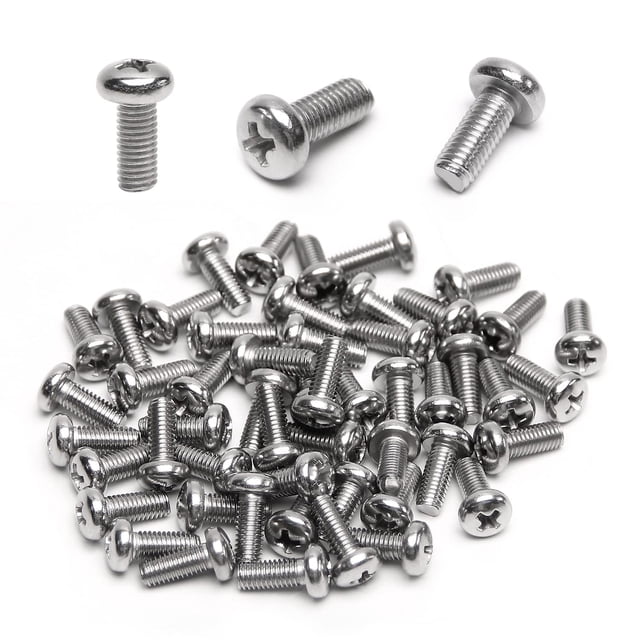 HUGFEGWE M5X12mm Machine Screws Phillips Pan Head Screws Bolts 0.8mm Pitch 304 Stainless Steel Fully Threaded Short Thread Rod Small Screws for Instruments Archery Tab Portable Monitor 50 Pieces
