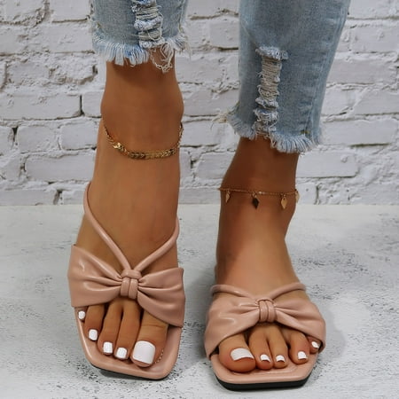 

NEGJ Leisure Roman Style Bow Tie Women s Solid Color Summer Non Slip Slip On Flat Beach Open Toe Breathab