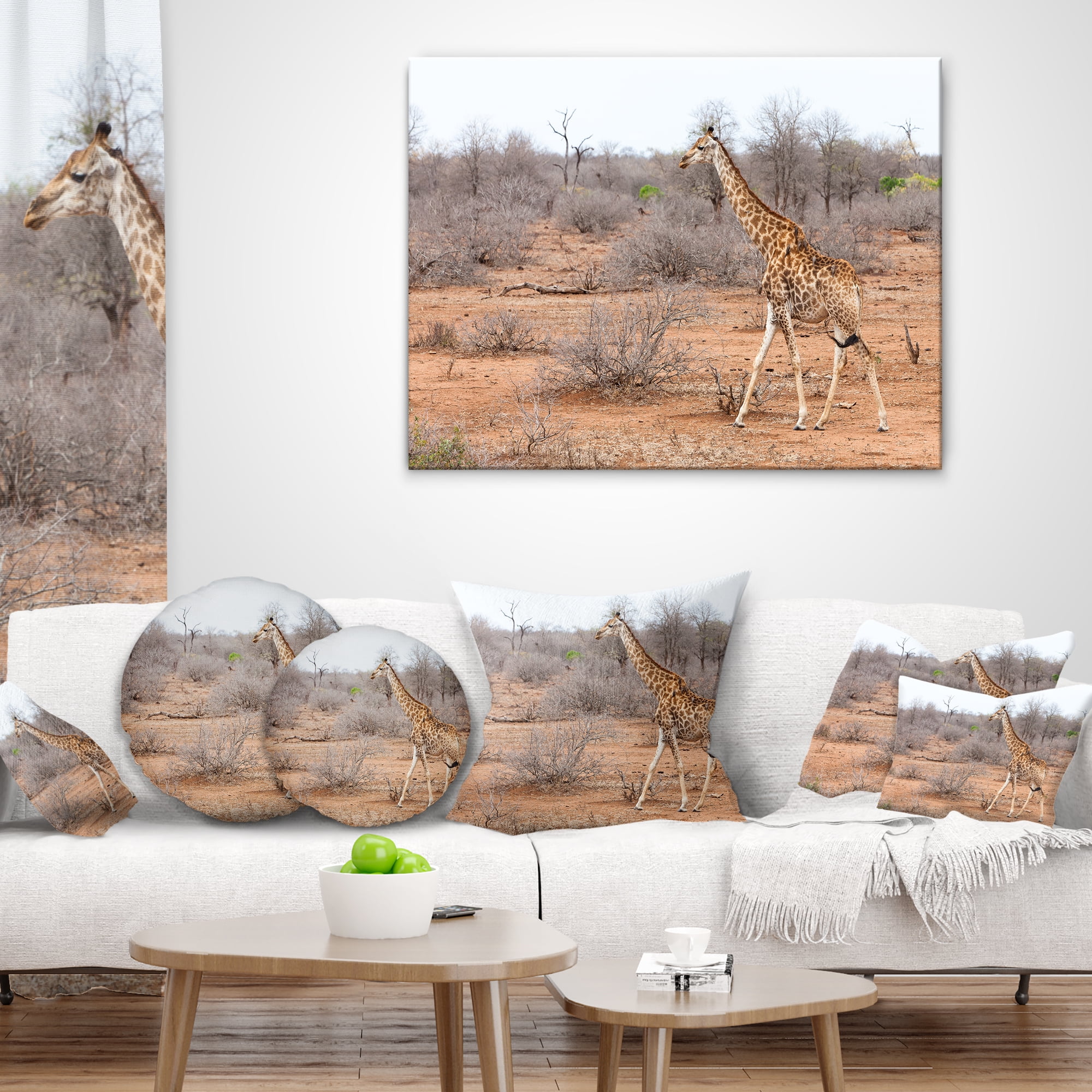 Designart Giraffe Walking through African Forest - Animal Throw Pillow - 16x16
