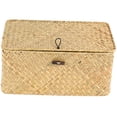 thumbnail image 4 of Handmade Straw Woven Storage Basket with Lid Makeup Organizer Storage Box Seagrass Laundry Baskets Rattan Jewelry Box(S), 4 of 8