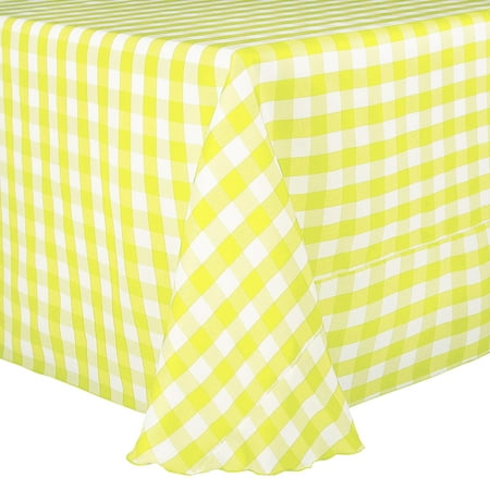 

Ultimate Textile (2 Pack) 60 x 144-Inch Oval Polyester Gingham Checkered Tablecloth - for Picnic Outdoor or Indoor Party use Lemon and White