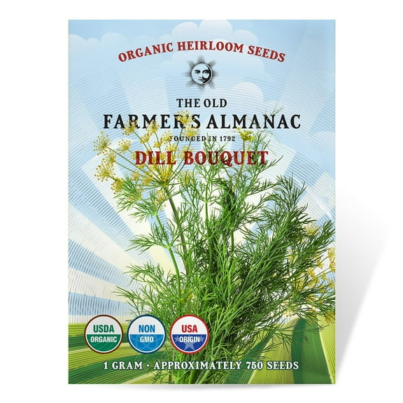 The Old Farmer's Almanac Organic Bouquet Dill Seeds - Premium Non-GMO, Open Pollinated, USA Origin, Heirloom, Herb Seeds - 1 Gram